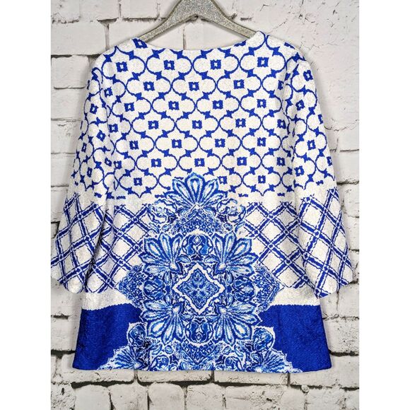 CHICO'S TRAVELERS Moroccan Crushed Open-Front Cardigan Jacket Artsy Boho 12/14 - Picture 6 of 10